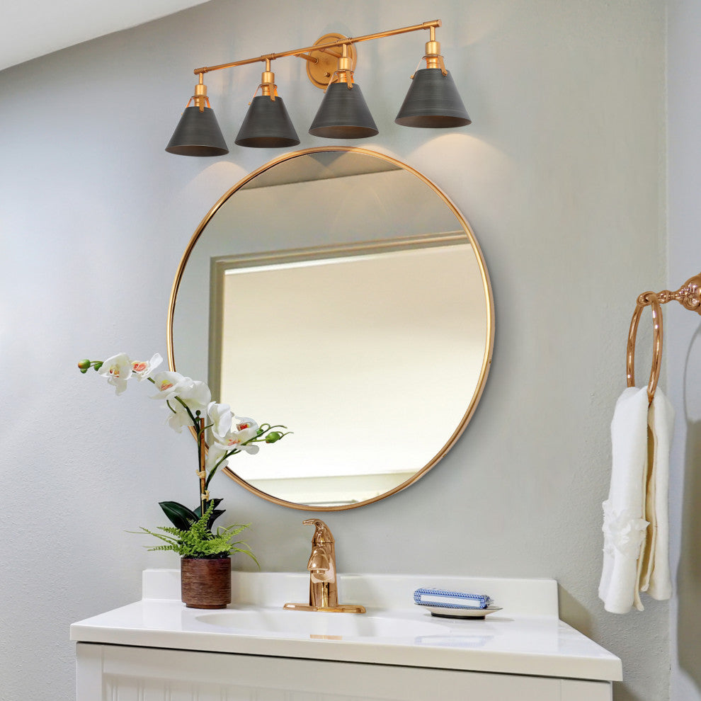 LNC Modern 4-Light Bathroom Vanity Light, Antique Brushed Gold/Gray