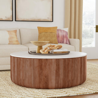 Josie 22" Solid Wood and Marble Round Coffee Table by Kosas Home