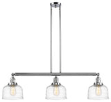 Large Bell 3 Light Island Light, Polished Chrome, Clear Deco Swirl
