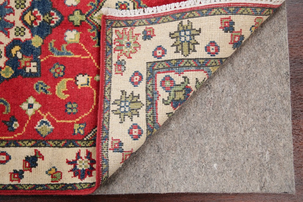 Oriental Pakistani Kazak Wool Hand-Knotted Traditional Area Rug, Red, 4'4"X2'8"
