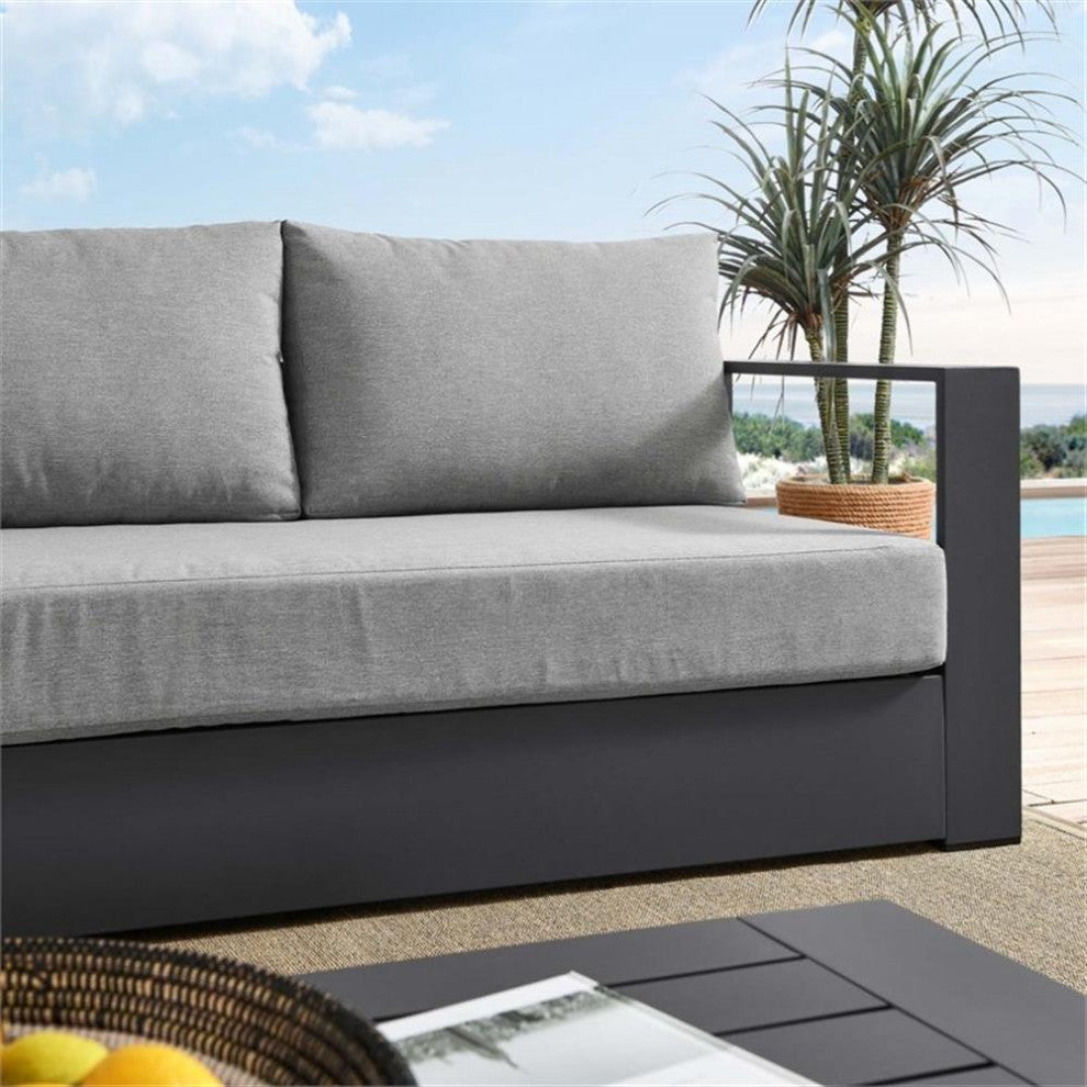 Pemberly Row Modern Powder-Coated Aluminum/Fabric Outdoor Sofa in Gray