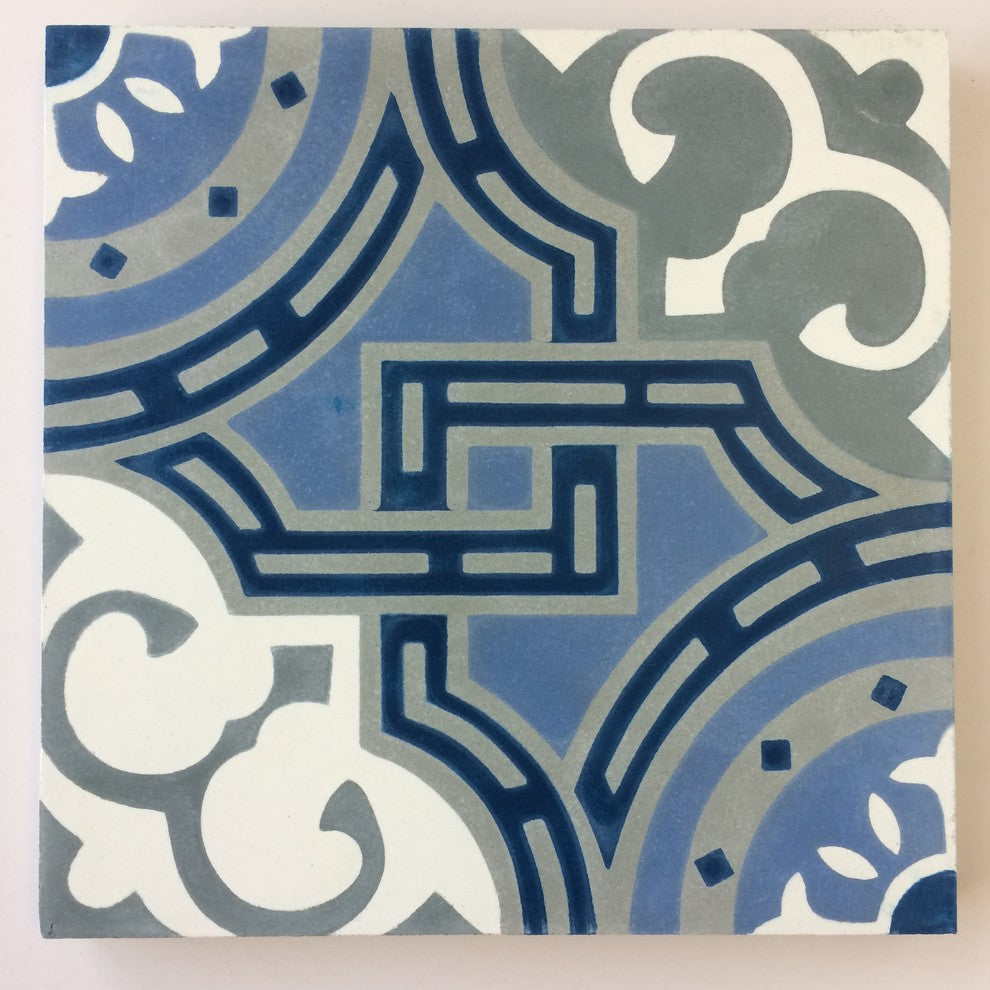 8"x8" Michael Glacier, Handcrafted Cement Tiles, Set of 16