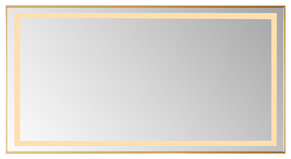 Horizontal Rectangular LED Wall Mount Bathroom Mirror, Gold, 60"