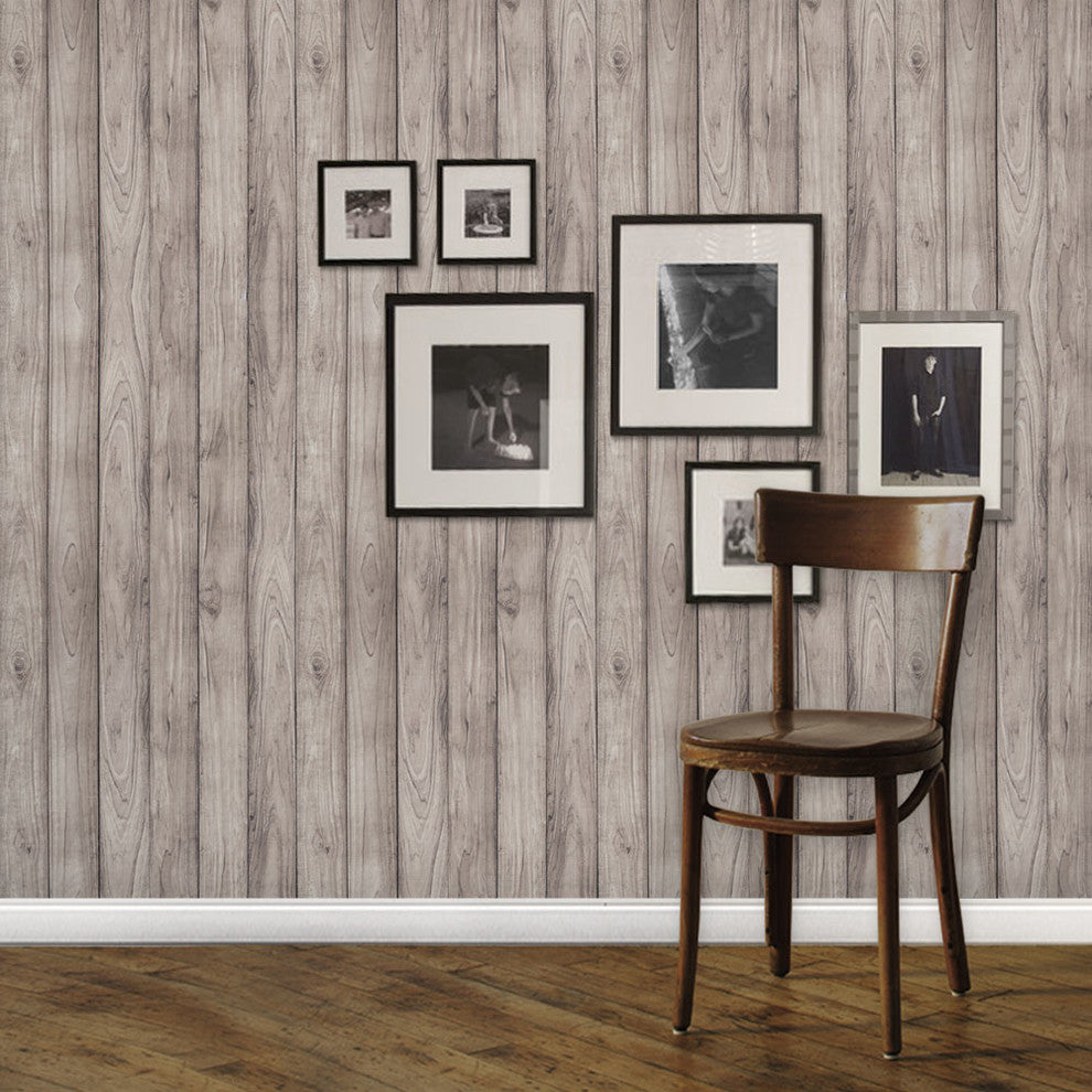 Wood Peel and Stick Vinyl Wallpaper, Gray, 24"w X 60"h