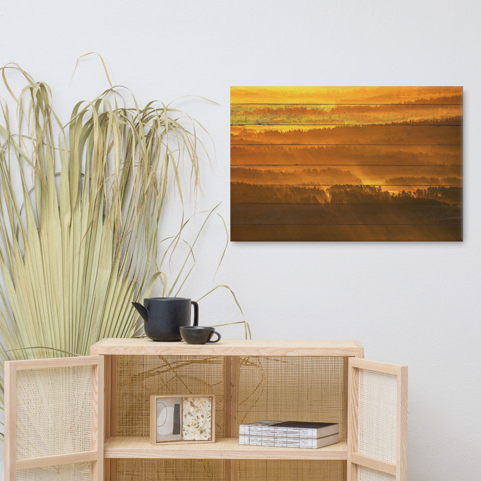 Faux Wood Golden Mist Valley - Hills & Mountain Range Canvas Prints, 24" X 36"
