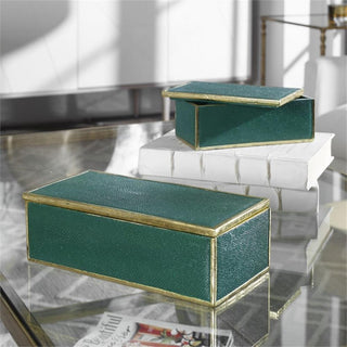 Uttermost Karis 2-Piece Transitional Polyresin Box Set in Emerald Green/Gold