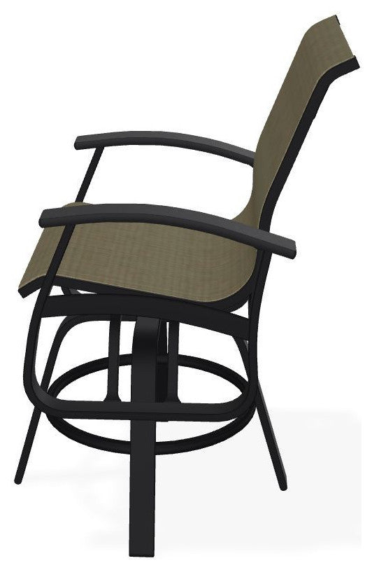 Belle Isle Sling Balcony Height Outdoor Swivel Chair, Elevation Stone/Black
