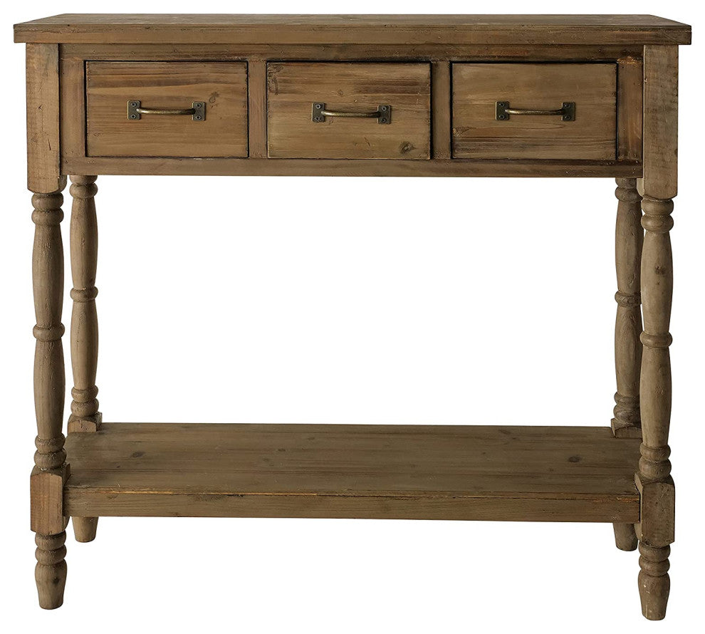3 Drawer Rustic Console Table, Poplar and Fir Wood