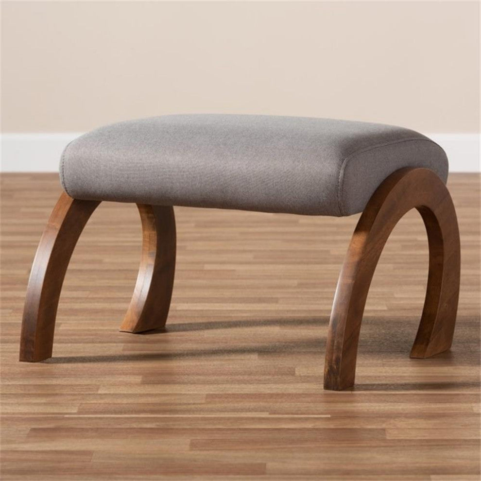 Sandrine Gray Upholstered Walnut Brown Wood Ottoman