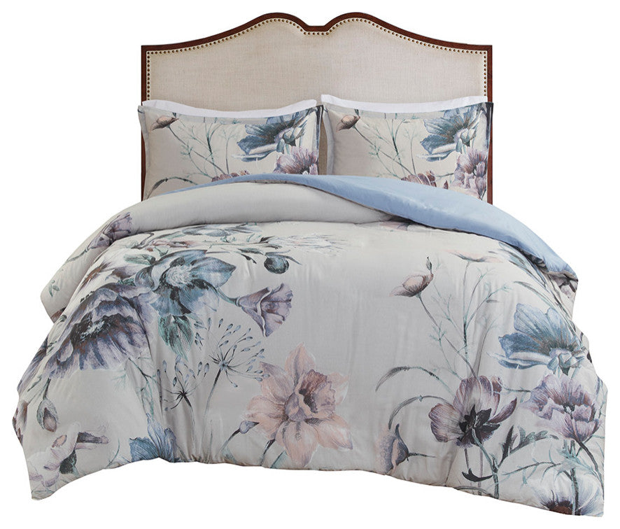 Madison Park Cassandra Shabby Chic Floral Cotton Duvet Cover Set, Blue