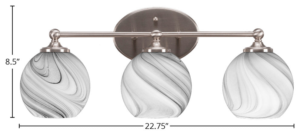 Capri 3-Light Bath Bar, Brushed Nickel/Onyx Swirl