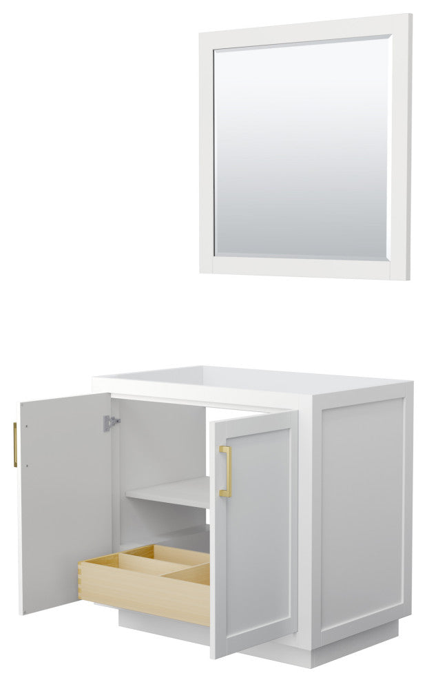 36" Single Bathroom Vanity, White, No Countertop, Gold Trim, 34" Mirror