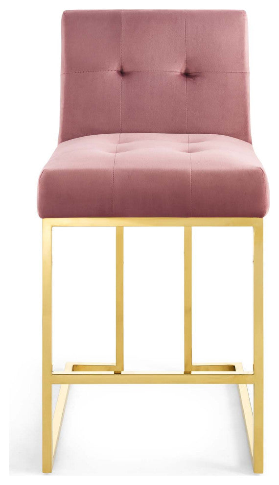 Privy Gold Stainless Steel Performance Velvet Counter Stool-Gold Dusty Rose