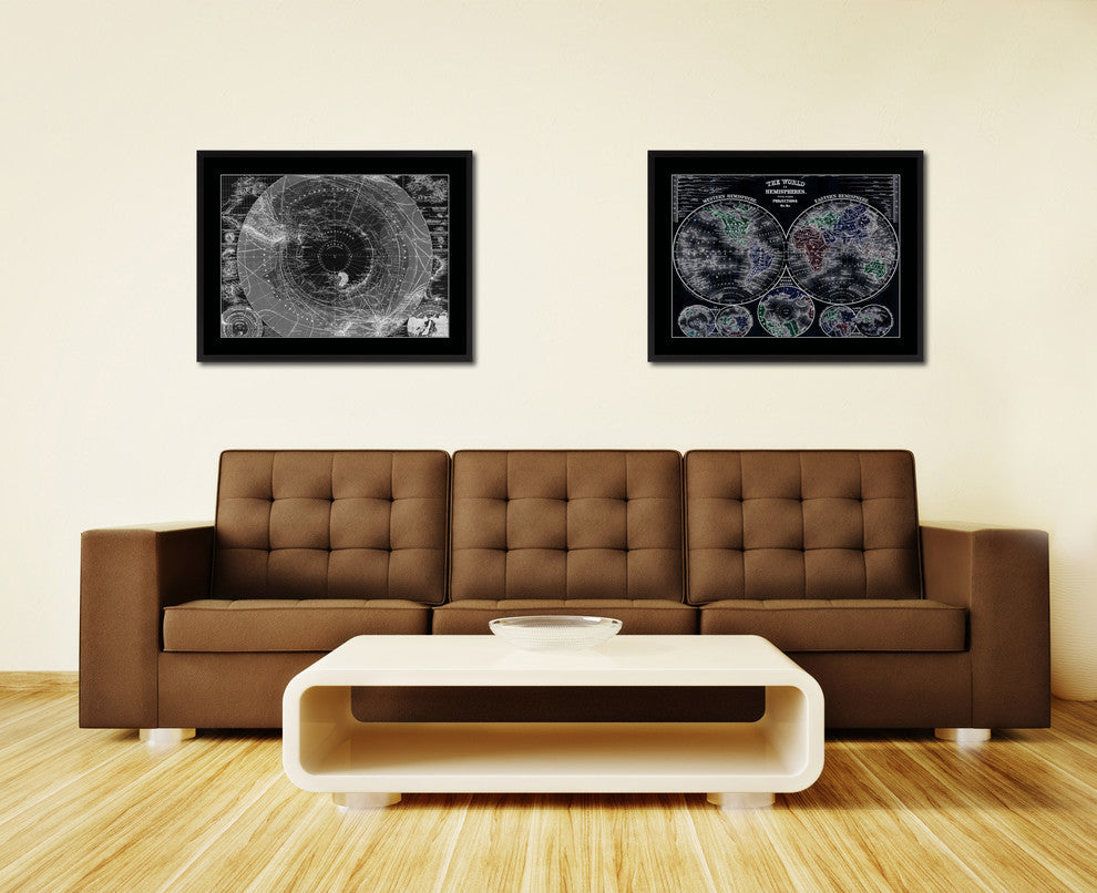 Antarctica South Pole Monochrome Map Print On Canvas With Frame, 28" X 37"