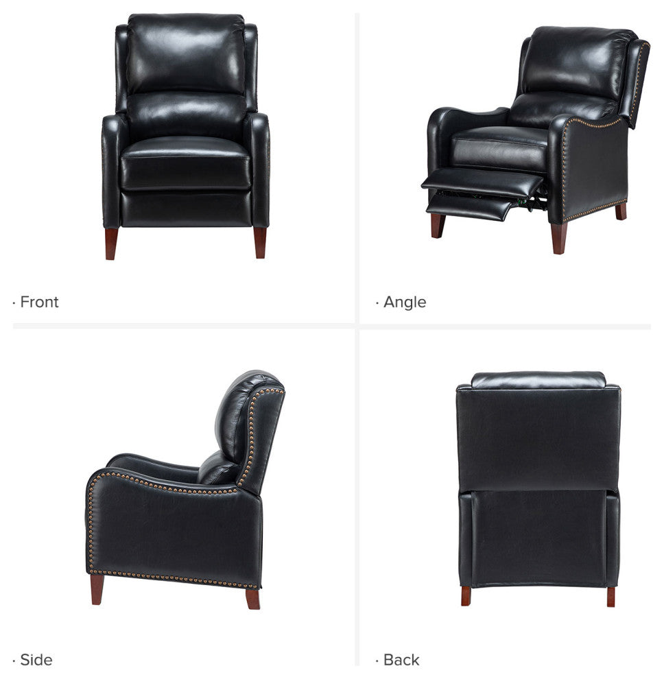 Genuine Leather Recliner With Nailhead Trim Set of 2, Black