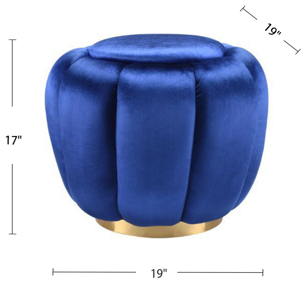 Round Ottoman With Gold Legs, Blue