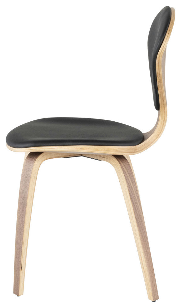 Satine Dining Chair, Molded Plywood Side Chair, Walnut Frame, Black Leather