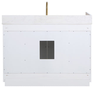 Gavino Vanity with Grain White Composite Stone Top, White/Brushed Gold, 48", No Mirror
