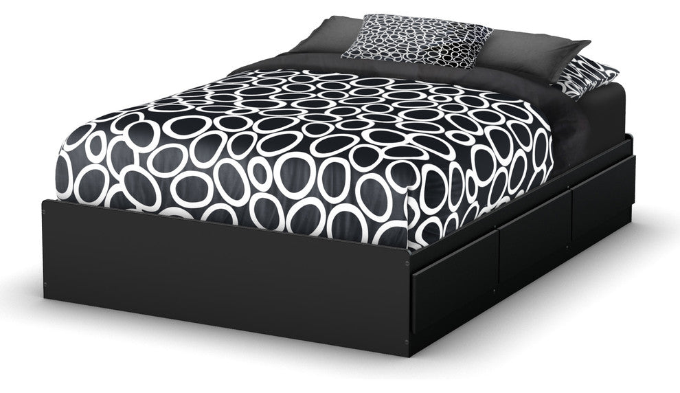 South Shore Step One Full Mates Bed, 54'' With 3 Drawers, Pure Black