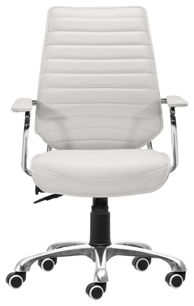 White Faux Leather Executive Channel Back Rolling Office Chair