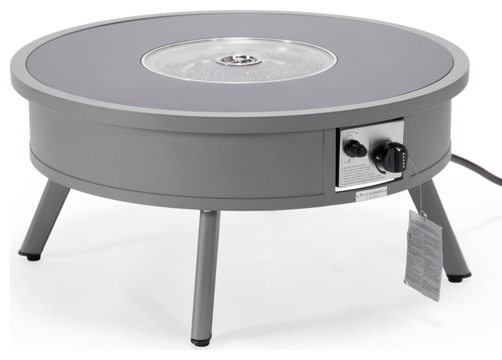 Leisuremod Walbrooke Patio Round Fire Pit Table With Aluminum Frame, Gray
