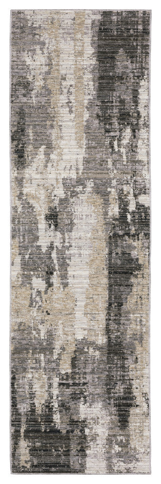 Noble Abstract Etchings Grey/ Beige Indoor Area Rug, Grey, 2'3"x7'6"