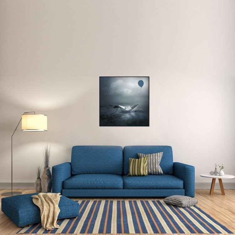 "Paper Boat and Balloon" Framed Canvas Giclee by Natalia Simongulashvili, 37x37"