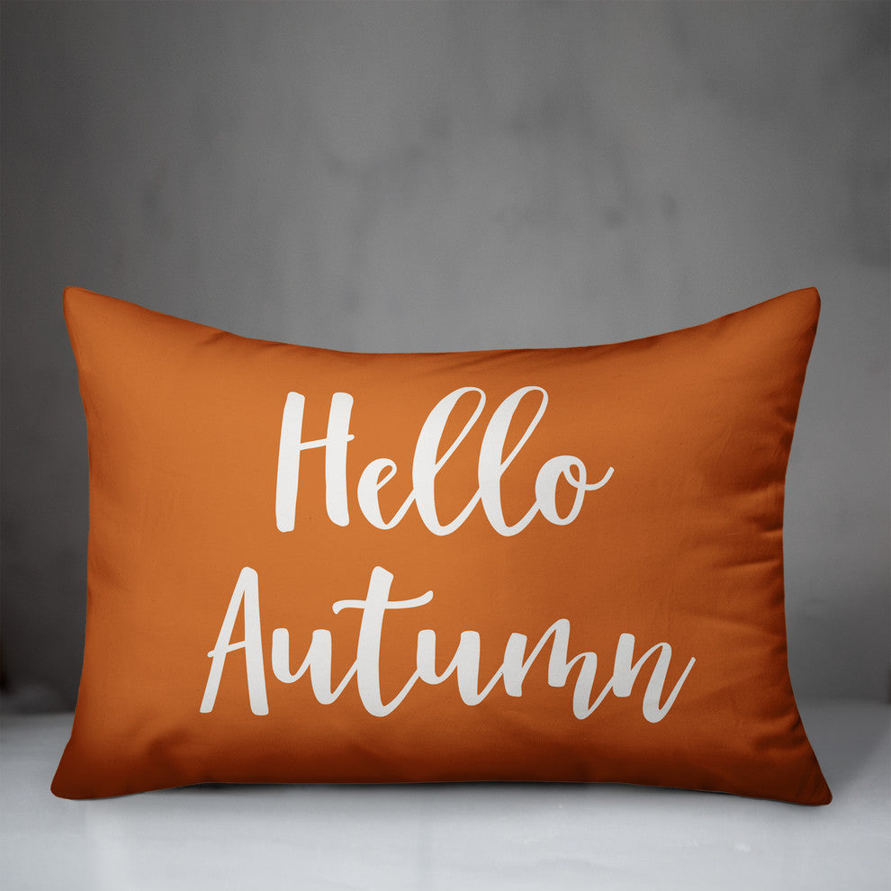 Hello Autumn Lumbar Pillow, Orange, 14"x20"