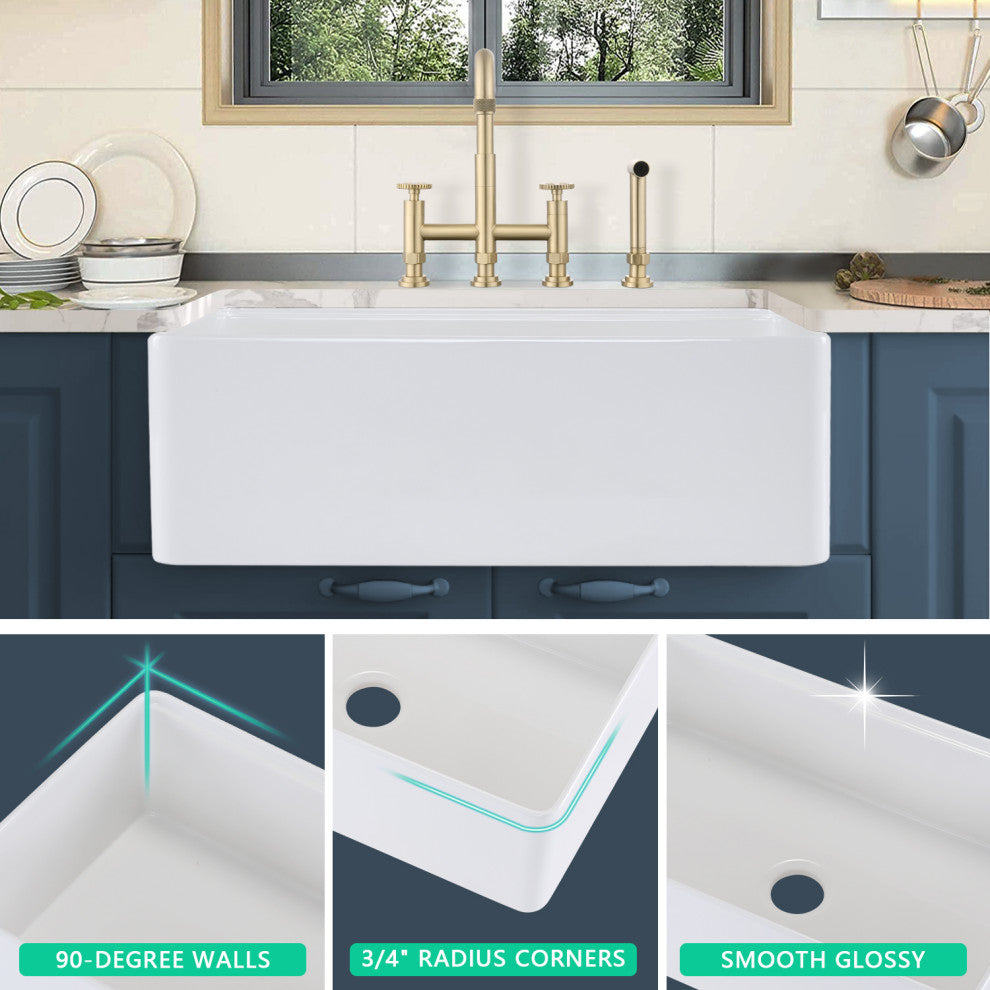 33" L X 20" W Farmhouse Kitchen Sink With Accessories