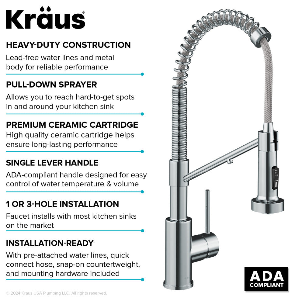 Bolden Commercial Style 2-Function Pull-Down 1-Handle 1-Hole Kitchen Faucet, Chrome (Filter Kitchen Faucet)