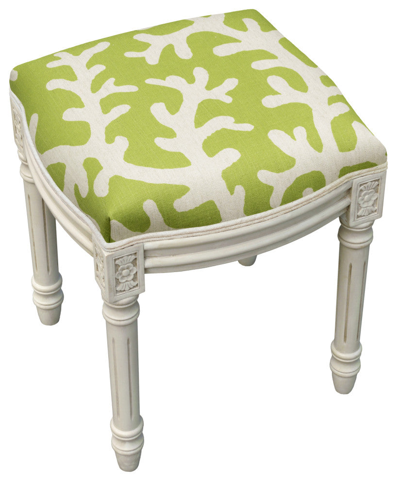 Chartreuse Coral Linen Upholstered Vanity Stool