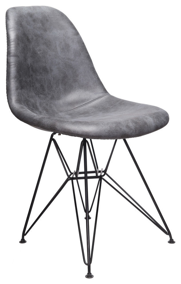 Leatherette Upholstery Fabric Chair, Black Steel Leg, Cool Gray, Markle