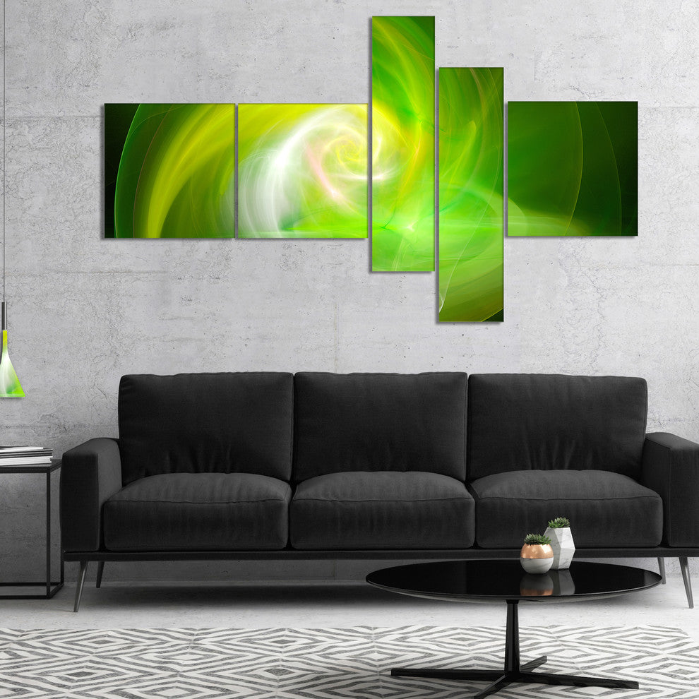 Green Fractal Abstract Illustration, Abstract Canvas Wall Art, 60"x32", 5 panels