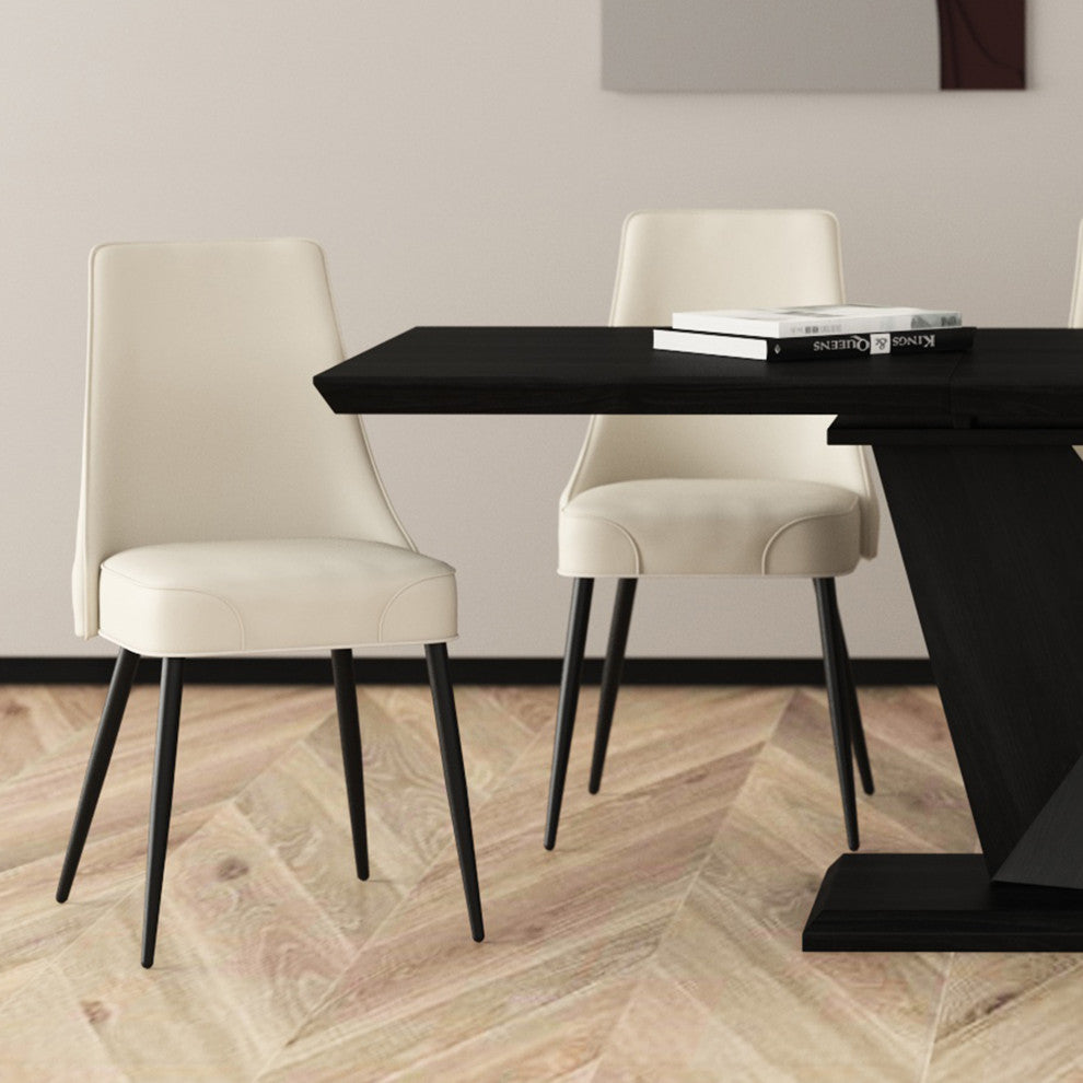 Modern Faux Leather/Metal Dining Chair, Faux Leather, Set of 2, Beige/Black