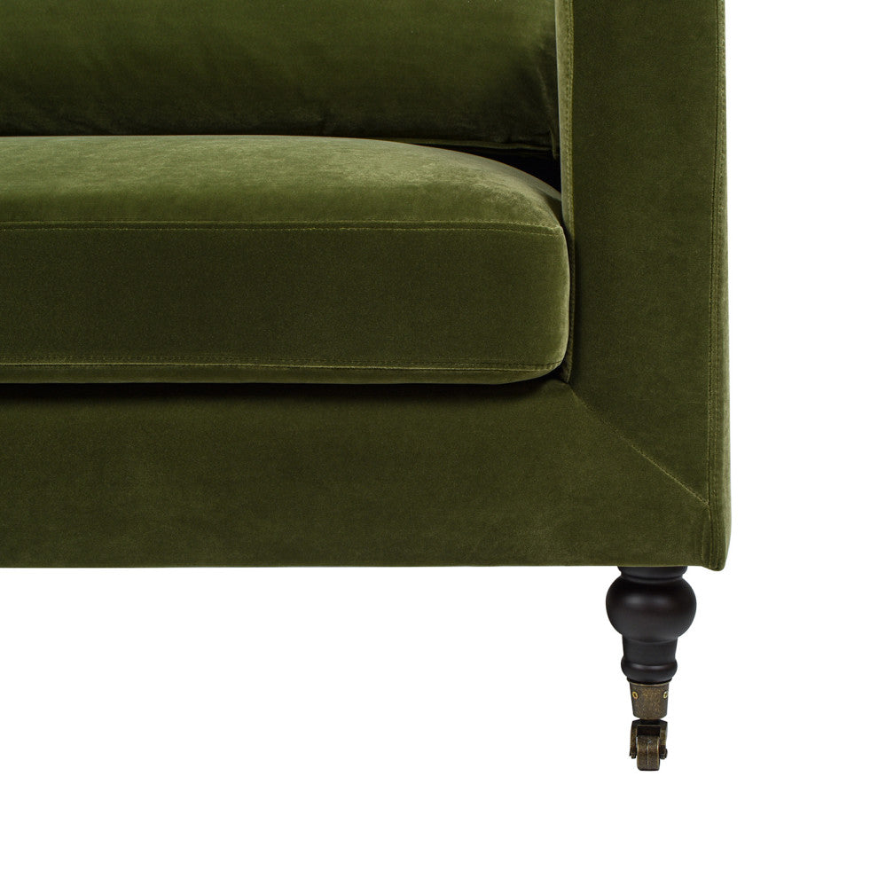 Elliot 84" Velvet Track Arm With Lumbar Pillows, Olive Green