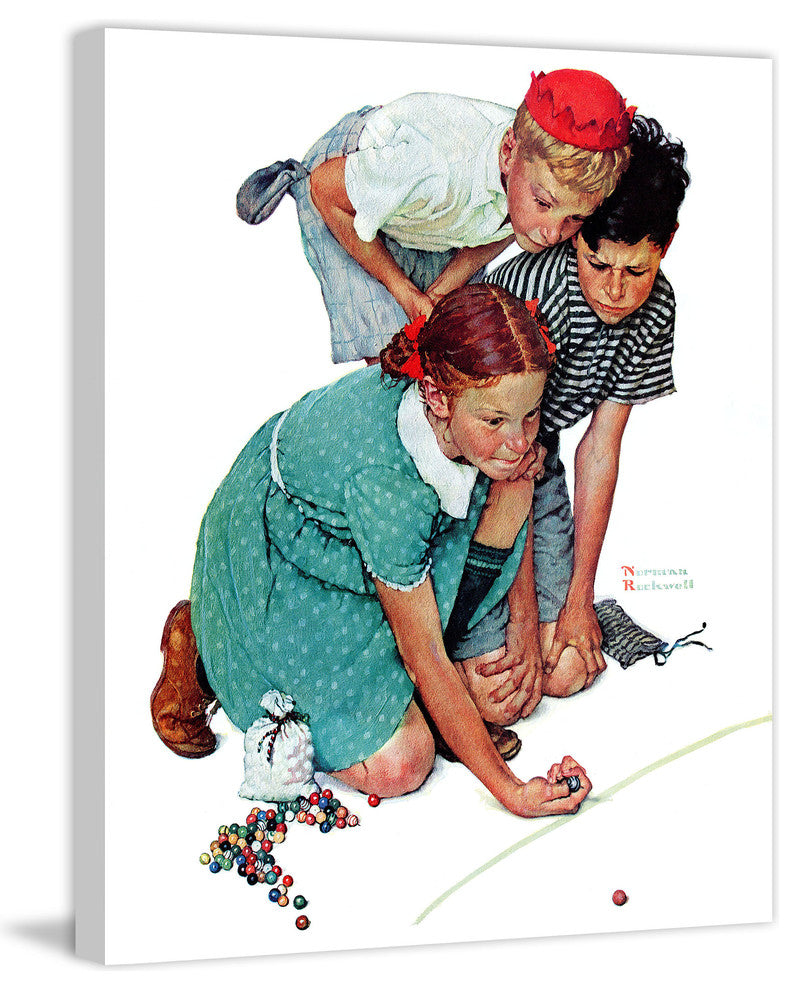 "Marbles Champ" Painting Print on Canvas by Norman Rockwell