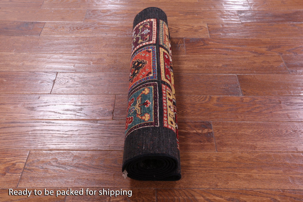 Handmade Black Persian Garden Design Runner Rug 2' 6" X 6' 7" Q10688