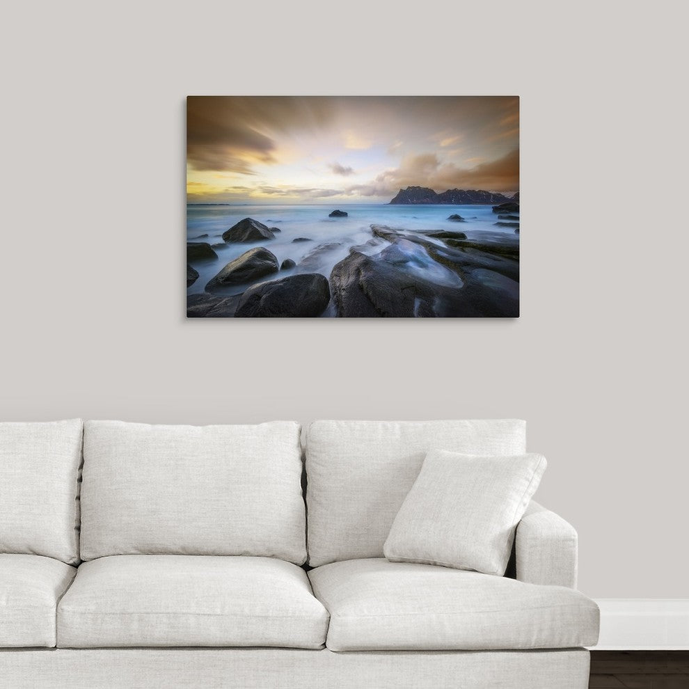 "Uttakleiv Beach Before Sunset" Wrapped Canvas Art Print, 36"x24"x1.5"