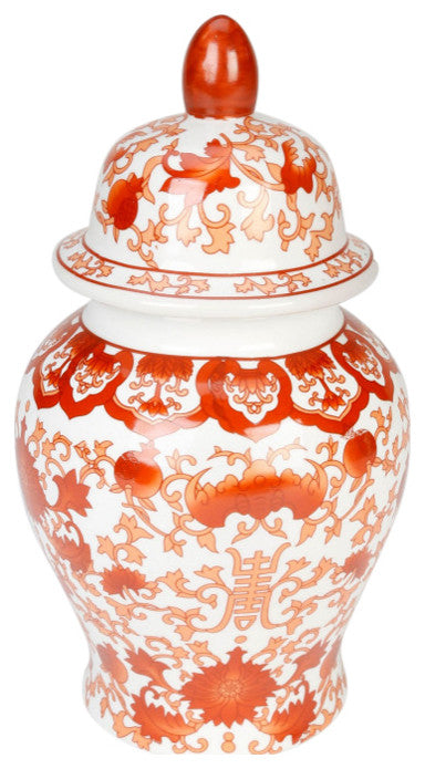 Funston 11'' Porcelain Ginger Jar, Chinoiserie Orange/Red