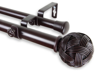 Twine 1" Double Curtain Rod 66-120", Mahogany