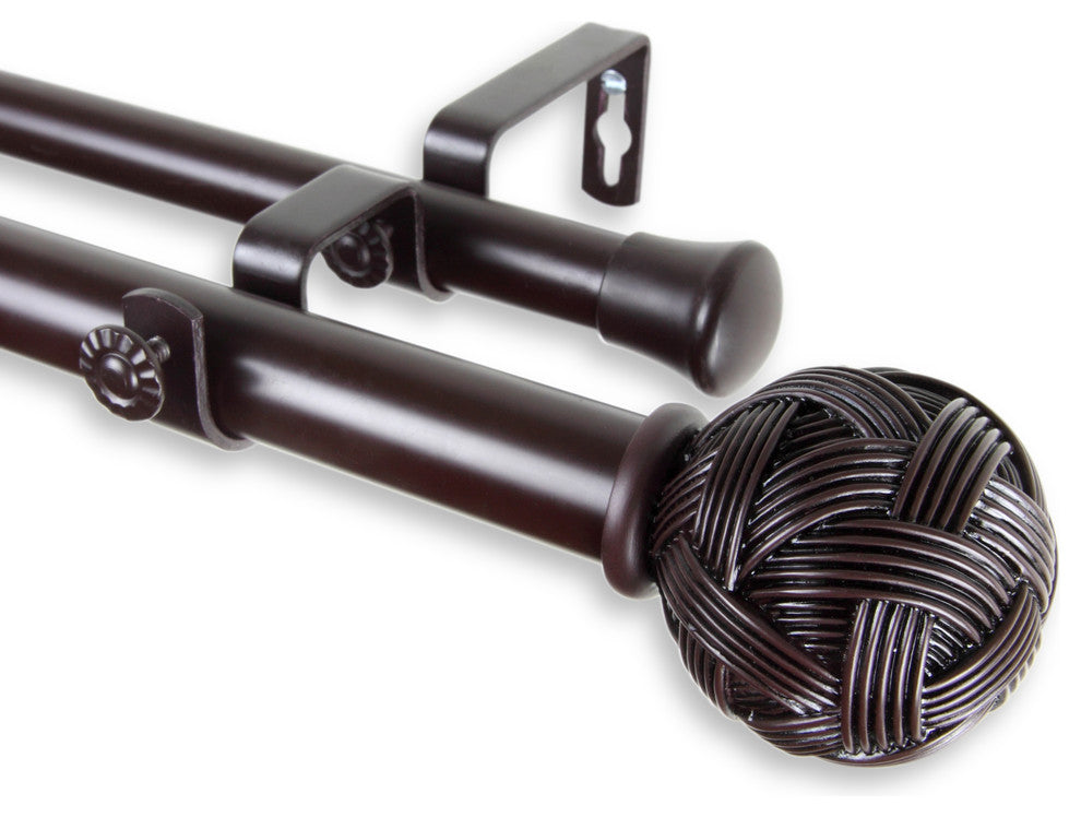 Twine 1" Double Curtain Rod 66-120", Mahogany