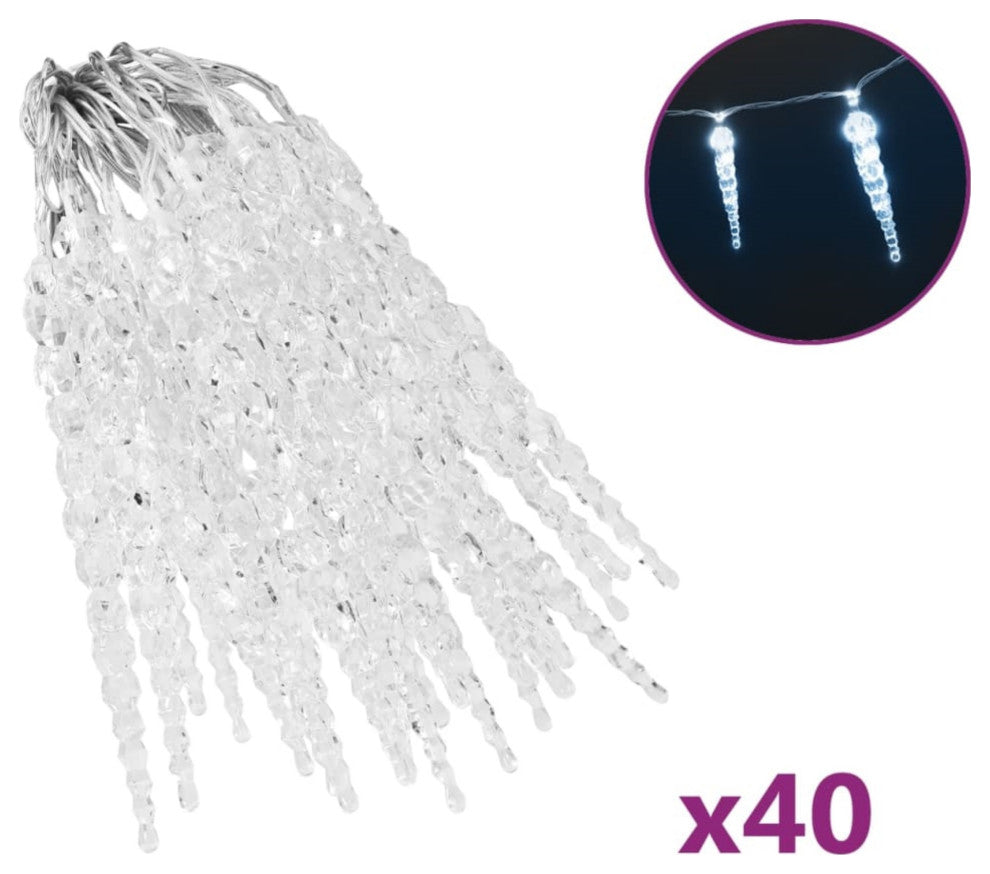 vidaXL Christmas Icicle Lights 40 pcs Cold White Acrylic Remote Control