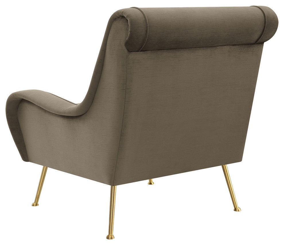 Upholstered Saddle Arms Accent Chair, Truffle and Gold