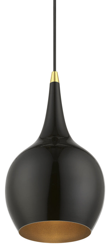 Andes 1 Light Shiny Black With Polished Brass Accents Mini Pendant