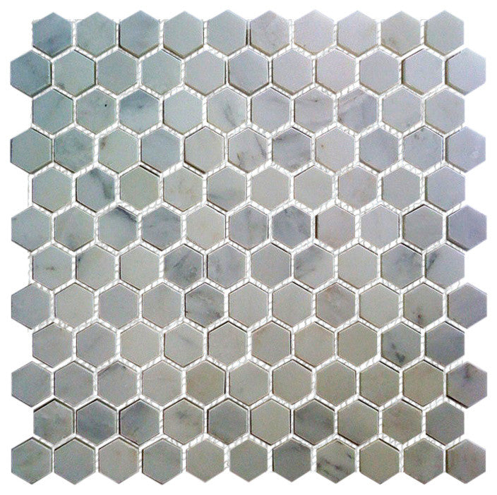 Carrarameshed Hexagon Mosaic Tile, 12"x12", Set of 10