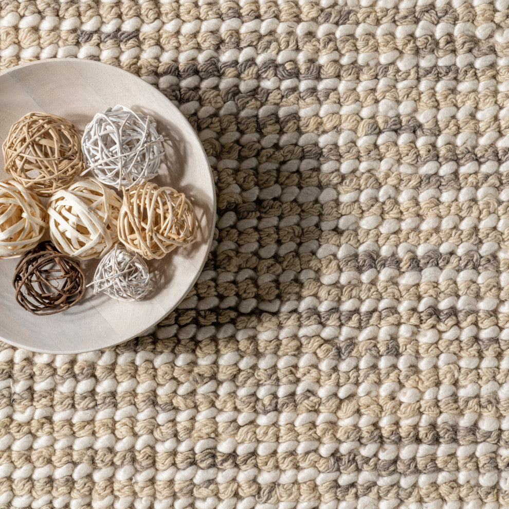 Nuloom Hand Woven Ornate Felted Wool Dhurrie Dh01 Rug, Beige 8'6"x11'6"