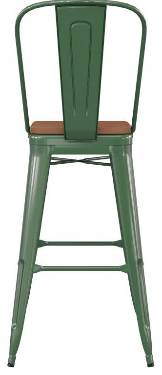 Kai Commercial Grade 30" High Indoor-Outdoor Counter Stool w/Removable Back, Green/Teak