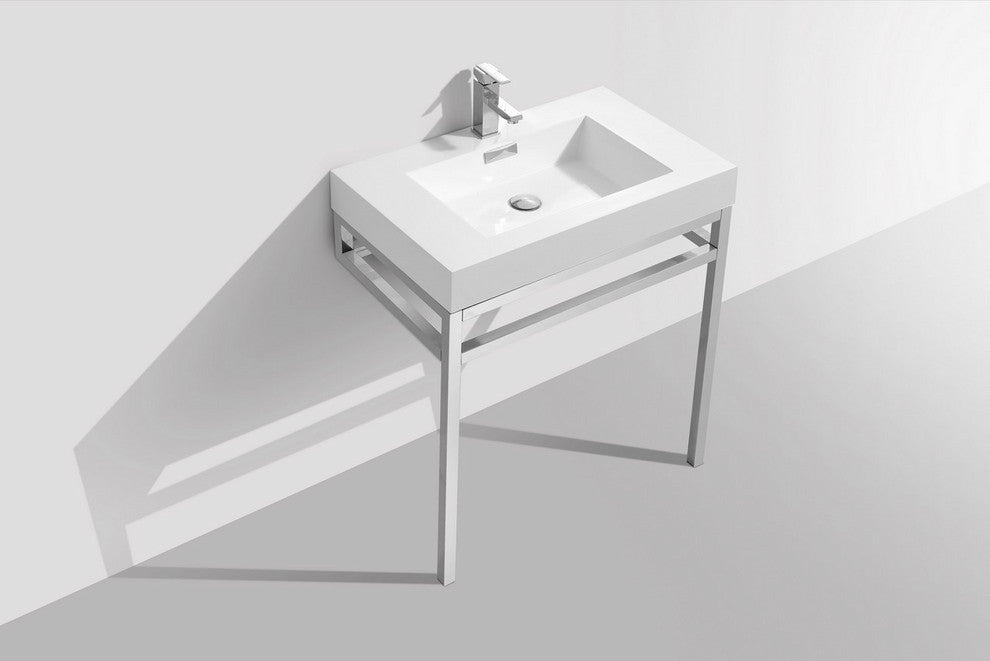 KubeBath Haus Stainless Steel Console With White Acrylic Sink, Chrome, 30''