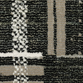 Aegina Distressed Plaid Area Rug, Black/ Grey, 2'3" X 8'
