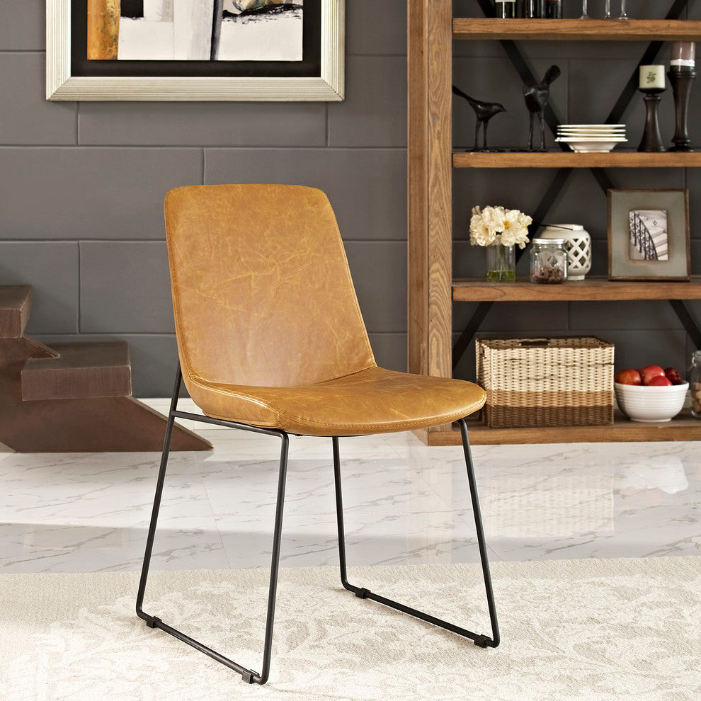 Modern Contemporary Dining Vinyl Side Chair, Tan, Vinyl Leather